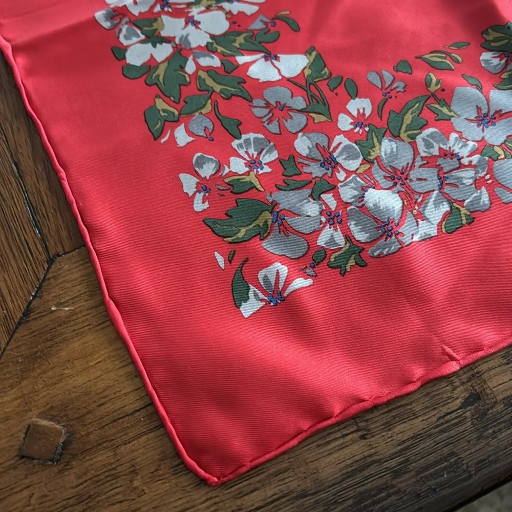 Christian Dior silk floral hand stitch scarf red